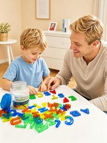 Transparent Alphabet Number Geometric Shape Teaching Set, 6 Styles Available,Packed In Storage Jar, Math & Literacy Learning Toy For Kids Over 3+ Classroom & Home Use, Back To School Essential School Supplies,Perfect School Supplies Gift For Kids - Multicolor - View 3