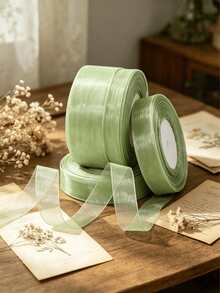 1捲100M鼠尾草綠半透明雪紡歐根紗蕾絲包裝緞帶，適用禮物花束婚禮派對裝飾，牛油果綠、淡綠、薄荷綠，寬度1cm 1.5cm 2cm 2.5cm 4cm - 雪紡紗絲帶 - 查看 5