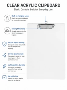 1/5Pcs A4 Clear Loose-Leaf Binder, Clipboard With Metal Clip, Suitable For Notes Forms Documents Drawings Storage - Multicolor - View 7