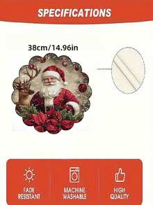 6Pcs /4Pcs Santa Reindeer Christmas Round Placemats 15 Inch Linen Non Slip Heat Resistant Machine Washable Holiday Party Table Decor Home Kitchen Dining Room Christmas Gift - Red - View 3