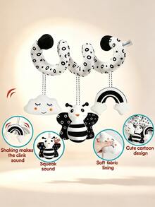 MINKOJA Boneka Plush Gantung Spiral Hitam Putih, Hadiah Aktivitas Bayi Baru Lahir dengan Kontras Tinggi - Hitam dan Putih - View 4