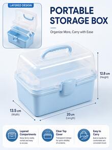 1PC Plastic 3-Layer Foldable Storage Box, Portable Multi-Purpose Organizer With Handle, Ideal For Medicine, Tools, Art & Craft, Sewing Supplies & Household Storage - Pink - View 2