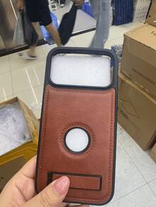 1pc Premium PU Leather Textured Phone Case With Stand, Shockproof, Compatible With IPhone 17 Pro Max Plus - Brown - View 6