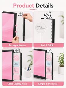 1pc Cute Rabbit-Themed Acrylic Rectangular Side-Mount Memo Board; Modern Minimalist Style With Transparent Border; Clip-On Monitor Side Panel; Compatible With Various Computer Models. - Cute bunny - View 5