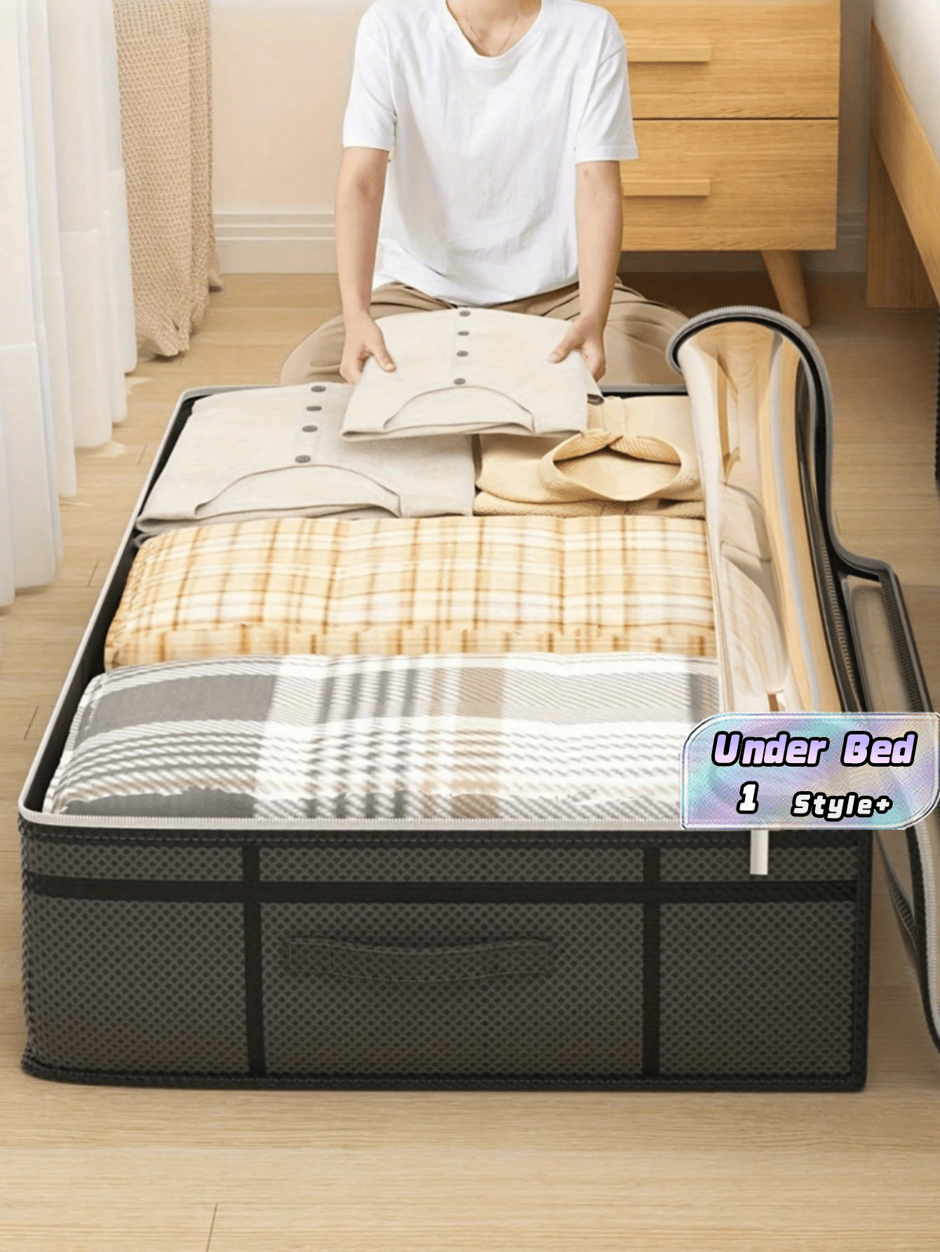 1PC Large Under-Bed Storage Bag, Transparent Top, Clothing Storage Bag, Large Capacity For Home Use, Suitable For Bedroom, Living Room, Seasonal Storage And Decoration - Multicolor - View 1