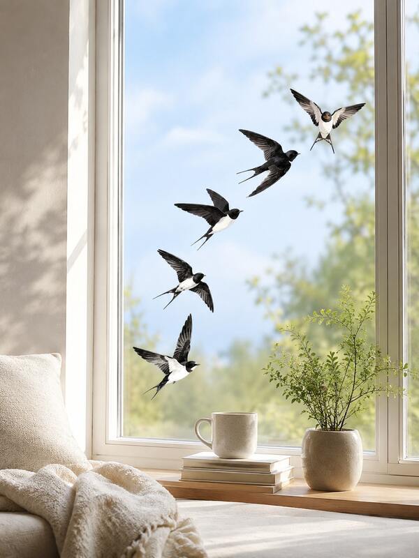 Madebyblanc Spring Swallow Window Static Cling Stickers, Vivid Flying Bird Glass Decals, Reusable No Glue Window Decor For Balcony Bedroom Living Room, Seasonal Nature Style Static Window Film, Removable Glass Ornament For Home Indoor Window Layout Decoration