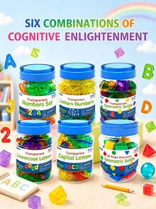 Transparent Alphabet Number Geometric Shape Teaching Set, 6 Styles Available,Packed In Storage Jar, Math & Literacy Learning Toy For Kids Over 3+ Classroom & Home Use, Back To School Essential School Supplies,Perfect School Supplies Gift For Kids - Multicolor - View 9
