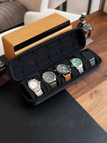 Portable Watch Organizer With Handle Scratch-Resistant Interior Watch Case With Flip For Men AndWomen Multifunctional Watch Box For Home TravelWatch Collectors Ideal Gift For Men Women WatchAccessories Home Organization Decor Travel Essentials - Black - View 3