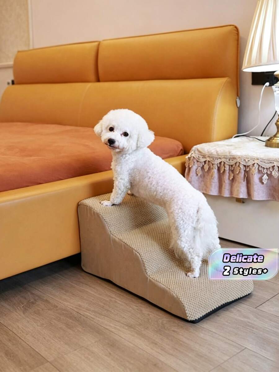 1 Pet Stair, Dog And Cat Climbing Ladder, Bed And Sofa Slope, Large And Medium-Sized Dogs And Cats Available, Suitable For Joint Pain Injuries And Elderly Dogs And Cats, Wear-Resistant And Durable, Removable And Washable, Universal In All Seasons. - Beige - View 1