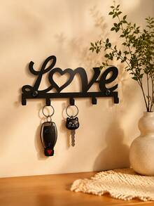 1pc Fashion Metal Key Hook - Wall-Mounted Key Rack Wall Decoration Bathroom Storage Fashion Modern Party Home Decor - Suitable For Living Room, Bedroom, Hallway, Office Universal - love - View 3