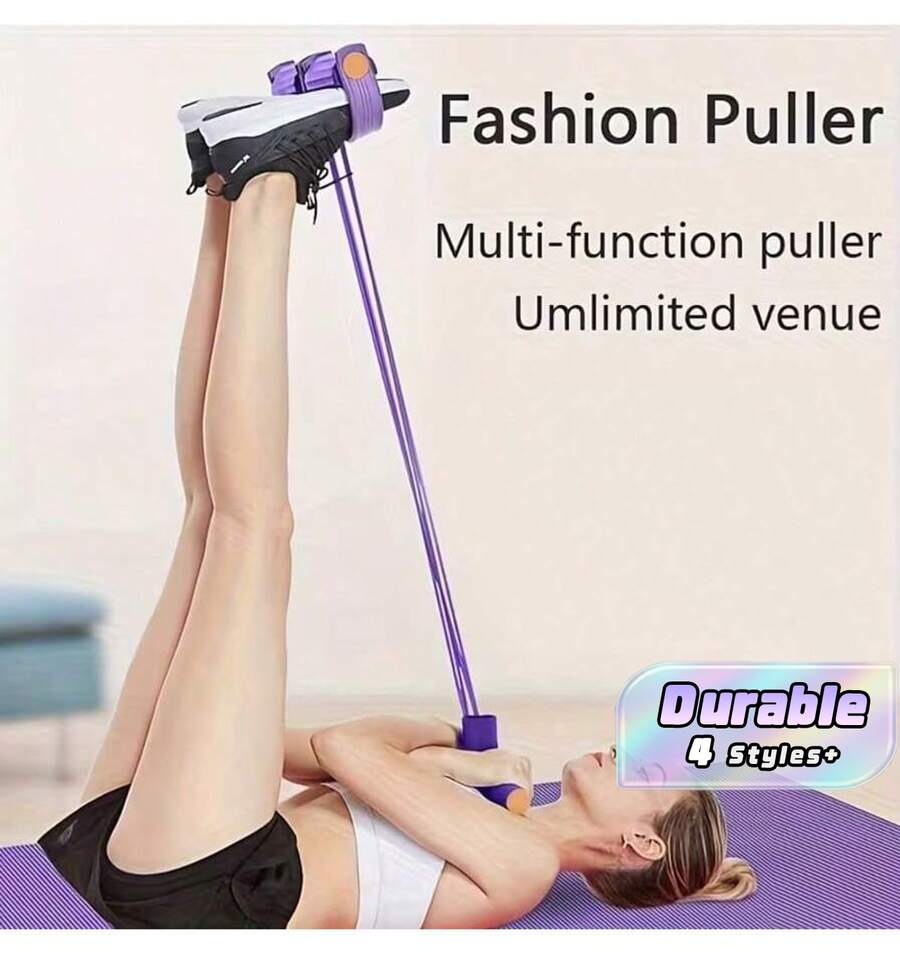 1 Pedal Resistance Band, Home Fitness Tension Rope/Sit Up Assist, Four Tube Elastic Band, Ergonomic Design, Durable Purple/Pink Resistance Band, Suitable For Home Fitness, Heart Rate Exercise And Strength Training, - Multicolor - View 1
