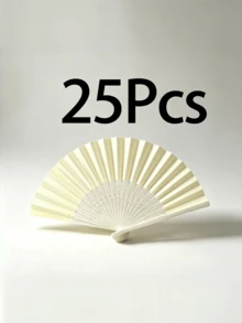 1-25Pcs Solid Color Foldable Bamboo Fans, Portable Hand Fans For Wedding, Party Decor, Gifts & Photo Props (Random Fan Ribs) - Yellow - View 12