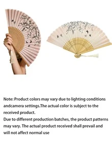 3/4/5pcs Classical Folding Fan, Handmade Bamboo Fan With Sakura Blossom Pattern And Tassel Decor - Elegant Gift For Women, Wedding Favor, Traditional Chinese Costume Accessory, Suitable For Spring/Summer, Wedding Decor And Home Display - Multicolor - View 3