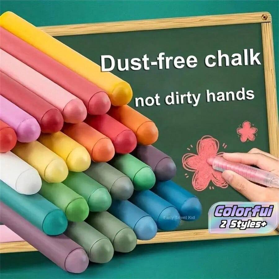 12/24PCs Dust-Free Water Soluble Chalk Color Erasable Chalk No Dirty Hands School Teachers Blackboard Chalk (Random Color) - Multicolor - View 1