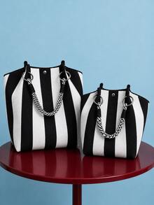 Joivida 1 pezzo Borsa a tracolla lavorata a maglia a righe, con grande capacità, adatta per le donne. Può essere utilizzata come borsa per il pendolarismo o come borsa da viaggio. È adatta per i viaggi. - Multicolore - Visualizzare 7