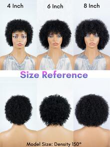 BreezeEase Kinky Curly 人髮假髮帶瀏海，自然黑色，適合女性，捲浪皮克西短髮假髮，Jerry Curl 人髮無蕾絲假髮，免膠水穿戴即走，初學者友善，9AM Hair Cosplay 舞會 Y2K Ss26 - Natural Black - 查看 7