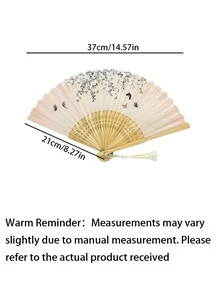 3/4/5pcs Classical Folding Fan, Handmade Bamboo Fan With Sakura Blossom Pattern And Tassel Decor - Elegant Gift For Women, Wedding Favor, Traditional Chinese Costume Accessory, Suitable For Spring/Summer, Wedding Decor And Home Display - Multicolor - View 5