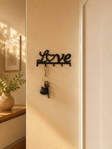 1pc Fashion Metal Key Hook - Wall-Mounted Key Rack Wall Decoration Bathroom Storage Fashion Modern Party Home Decor - Suitable For Living Room, Bedroom, Hallway, Office Universal - love - View 4