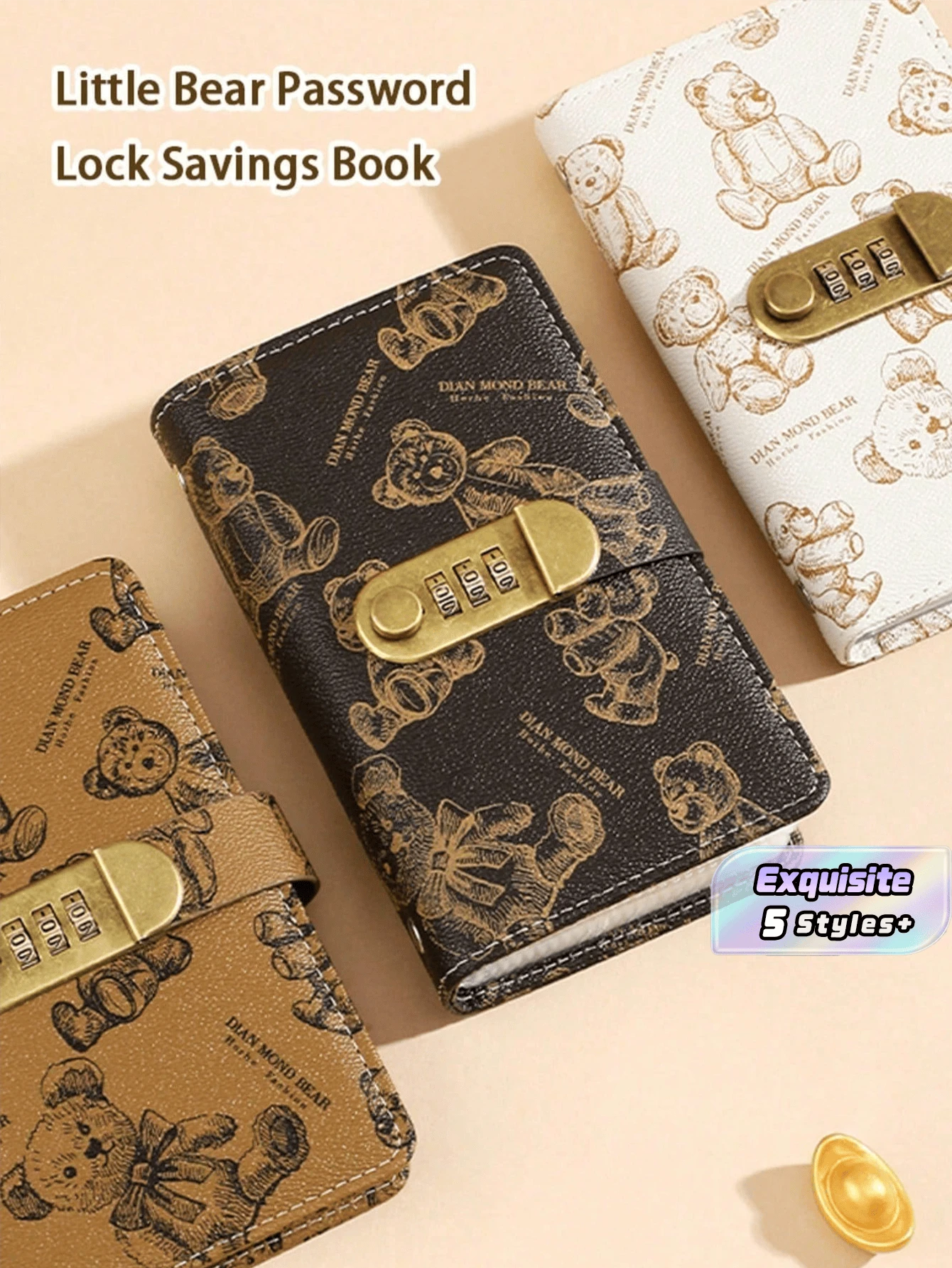 Map Buku Catatan 100 Halaman Ukuran A6 dengan Pengunci dan Motif Beruang – Tahan Air & Magnetik, Pelacak Anggaran, Buku Catatan Uang Tunai, Perencana Keuangan – Sempurna untuk Siswa yang Kembali ke Sekolah atau untuk Tujuan Menabung. - MultiWarna - View 1