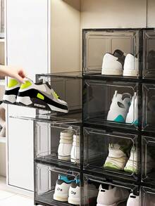 1PC Transparent Rigid Plastic Anti Oxidation Dustproof Stackable Display Storage Shoe Box Organizer For Home Sneaker Collection Lightweight Easy Assembly Durable Sturdy Clear View - View 7