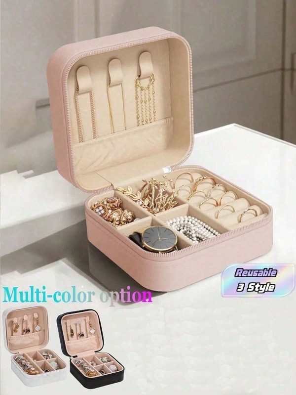 12PCS Jewelry Box, Portable Travel Zipper Jewelry Box, Minimalist Travel & Home Jewelry Box, Leather Mini Jewelry Box, Jewelry Box, Dust-Proof Jewelry Storage Box, Zipper Jewelry Box