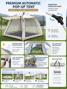 2 In 1 Camping Tent With Removable Canopy Awning, Automatic Instant Setup Waterproof Windproof Tent, Portable Foldable Sun Shelter Tent For Outdoor Camping Picnic Backpacking Travel Family - A - View 13
