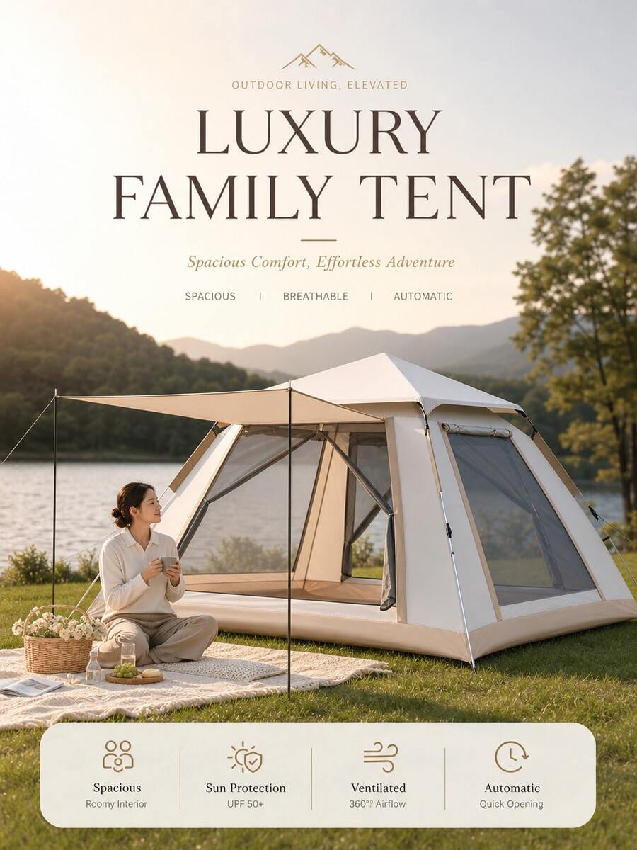 2 In 1 Camping Tent With Removable Canopy Awning, Automatic Instant Setup Waterproof Windproof Tent, Portable Foldable Sun Shelter Tent For Outdoor Camping Picnic Backpacking Travel Family