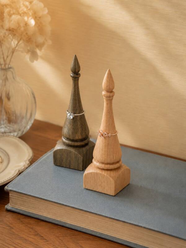 Cirelle Solid Wood Cone Ring Holder, Vintage French Jewelry Display Stand For Rings, Minimal Wooden Desktop Organizer, Vanity Decor Gift