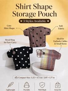 Joivida 1Pc Clothes Shaped Data Cable Storage Bag, Pendant Keychain, Earphone Cable Storage Bag, Polka Dot Pattern/Stripe Pattern, INS Style, Easy To Carry - Multicolor - View 10