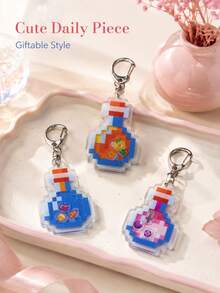 Joivida 1/3pcs Cute Pixel Acrylic Potion Bottle Keychain, Mini Game Style Bag Charm Pendant For Backpack, Purse, Keys, Travel, Daily Use & Gift - Multicolor - View 9