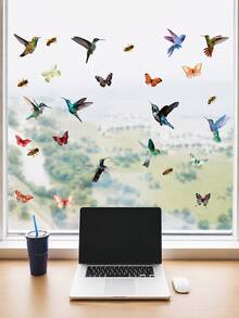 Haus Hana 1 Pc Bird Window Stickers, Floral Butterfly Hummingbird & Parrot Wall Decals, Removable Peel-And-Stick Nature Decor For Glass, Windows, Balcony, Living Room, Bedroom, Kids Room, Garden View, Spring Home Decoration & Gift - multicolor - View 10