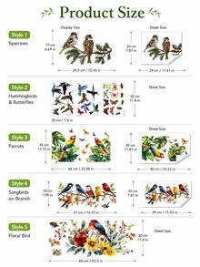 Haus Hana 1 Pc Bird Window Stickers, Floral Butterfly Hummingbird & Parrot Wall Decals, Removable Peel-And-Stick Nature Decor For Glass, Windows, Balcony, Living Room, Bedroom, Kids Room, Garden View, Spring Home Decoration & Gift - multicolor - View 3