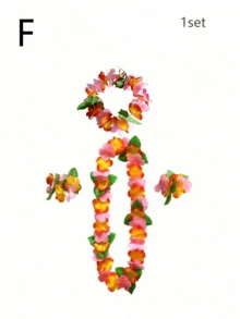 Hawaiian Flower Garlands Set, Hawaiian Leis Necklace, Hawaii Garland Necklace, Tropical Hawaii Flower Theme Party Favors, Tropical Hibiscus Flowers For Summer Pool Parties And Hawaii Theme Parties, For Decoration Fancy Dress - Style F - View 10