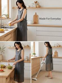 Madebyblanc 1pc Lightweight PU Kitchen Apron, Modern Solid Color Sleeveless Cooking Bib With Cross-Back Or Waist-Tie Design And Practical Pockets, Black Or White Work Apron For Cooking, Baking, Dishwashing, Cleaning, Cafe, Restaurant And Daily Home Use - Multicolor - View 5