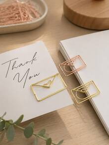 Haus Hana 1/3PCS 3x1.8cm Envelope-Shaped Steel Wire Paper Clip With Heart Detail, Cute Gold Or Rose Gold Decorative Bookmark And Document Holder, Minimalist Stationery Accessory For Planners, Journals, Photos, Notes, Office, School, Scrapbooking And Gifts - View 1
