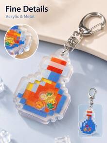 Joivida 1/3pcs Cute Pixel Acrylic Potion Bottle Keychain, Mini Game Style Bag Charm Pendant For Backpack, Purse, Keys, Travel, Daily Use & Gift - Multicolor - View 8