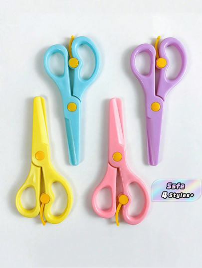 1/4pcs Macaron Color Plastic Scissors For DIY Paper Work, Plastic Tips Craft Supplies, School Art Projects, Paper Cutting Activities, Student Back To School, For Adult Man Woman Home Office, Training Scissors
