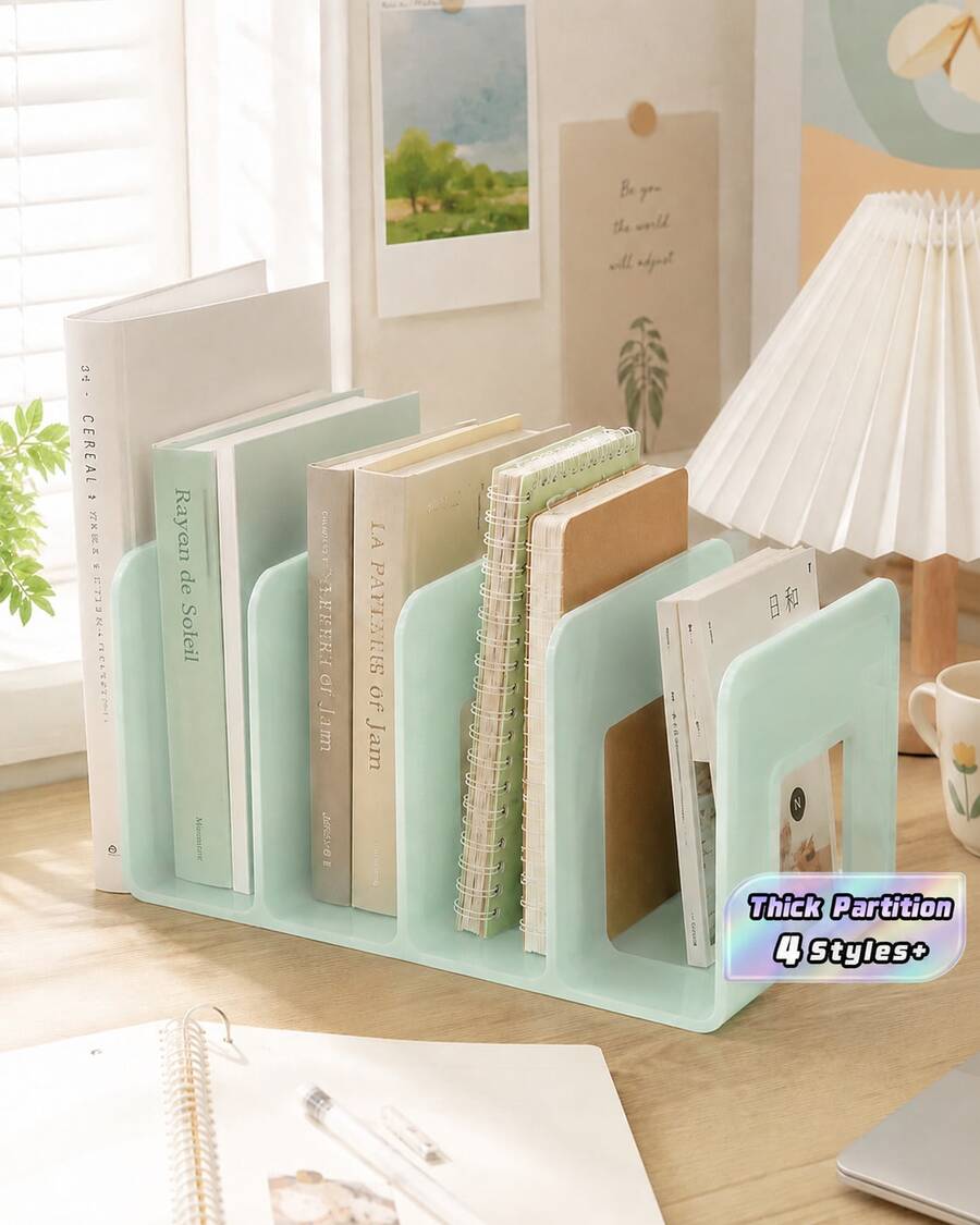 2/4Pcs Desktop Bookshelf Book Stand With Thick Partition, 4-Grid Multi-Purpose Storage Organizer Box With Label Stickers, Desk Stationery Cosmetic Holder Rack For Student Office Kitchen Bathroom - Multicolor - View 1