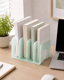 2/4Pcs Desktop Bookshelf Book Stand With Thick Partition, 4-Grid Multi-Purpose Storage Organizer Box With Label Stickers, Desk Stationery Cosmetic Holder Rack For Student Office Kitchen Bathroom - Multicolor - View 9