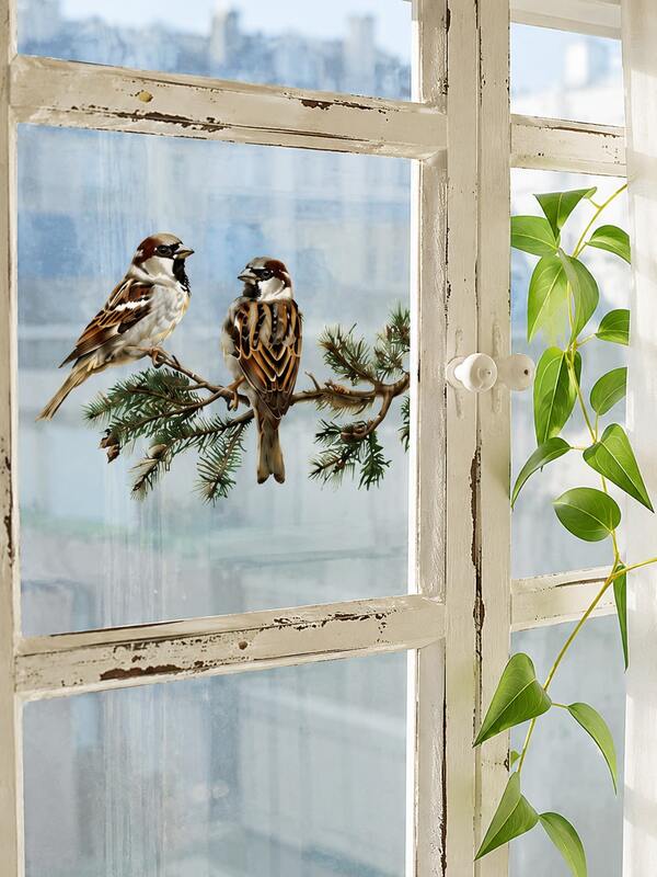Haus Hana 1 Pc Bird Window Stickers, Floral Butterfly Hummingbird & Parrot Wall Decals, Removable Peel-And-Stick Nature Decor For Glass, Windows, Balcony, Living Room, Bedroom, Kids Room, Garden View, Spring Home Decoration & Gift