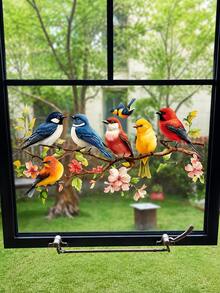 Haus Hana 1 Pc Bird Window Stickers, Floral Butterfly Hummingbird & Parrot Wall Decals, Removable Peel-And-Stick Nature Decor For Glass, Windows, Balcony, Living Room, Bedroom, Kids Room, Garden View, Spring Home Decoration & Gift - multicolor - View 8