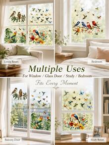 Haus Hana 1 Pc Bird Window Stickers, Floral Butterfly Hummingbird & Parrot Wall Decals, Removable Peel-And-Stick Nature Decor For Glass, Windows, Balcony, Living Room, Bedroom, Kids Room, Garden View, Spring Home Decoration & Gift - multicolor - View 6