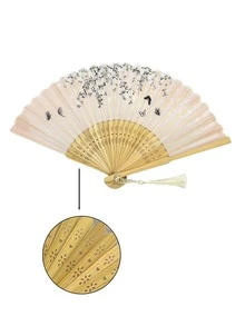 3/4/5pcs Classical Folding Fan, Handmade Bamboo Fan With Sakura Blossom Pattern And Tassel Decor - Elegant Gift For Women, Wedding Favor, Traditional Chinese Costume Accessory, Suitable For Spring/Summer, Wedding Decor And Home Display - Multicolor - View 2