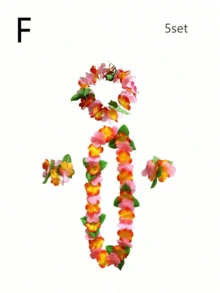 Hawaiian Flower Garlands Set, Hawaiian Leis Necklace, Hawaii Garland Necklace, Tropical Hawaii Flower Theme Party Favors, Tropical Hibiscus Flowers For Summer Pool Parties And Hawaii Theme Parties, For Decoration Fancy Dress - Style F - View 9