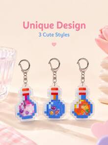Joivida 1/3pcs Cute Pixel Acrylic Potion Bottle Keychain, Mini Game Style Bag Charm Pendant For Backpack, Purse, Keys, Travel, Daily Use & Gift - Multicolor - View 10