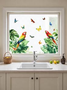 Haus Hana 1 Pc Bird Window Stickers, Floral Butterfly Hummingbird & Parrot Wall Decals, Removable Peel-And-Stick Nature Decor For Glass, Windows, Balcony, Living Room, Bedroom, Kids Room, Garden View, Spring Home Decoration & Gift - multicolor - View 9