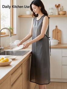 Madebyblanc 1pc Lightweight PU Kitchen Apron, Modern Solid Color Sleeveless Cooking Bib With Cross-Back Or Waist-Tie Design And Practical Pockets, Black Or White Work Apron For Cooking, Baking, Dishwashing, Cleaning, Cafe, Restaurant And Daily Home Use - Multicolor - View 7
