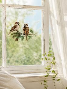 Haus Hana 1 Pc Bird Window Stickers, Floral Butterfly Hummingbird & Parrot Wall Decals, Removable Peel-And-Stick Nature Decor For Glass, Windows, Balcony, Living Room, Bedroom, Kids Room, Garden View, Spring Home Decoration & Gift - multicolor - View 2