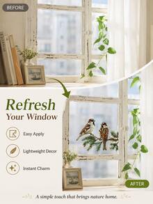Haus Hana 1 Pc Bird Window Stickers, Floral Butterfly Hummingbird & Parrot Wall Decals, Removable Peel-And-Stick Nature Decor For Glass, Windows, Balcony, Living Room, Bedroom, Kids Room, Garden View, Spring Home Decoration & Gift - multicolor - View 5