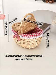 1pc Handwoven Wicker Picnic Basket With Handle Double Lid Food Fruit Storage For Camping Shopping Home Decor Wedding Rustic Natural Storage Basket - Multicolor - View 3